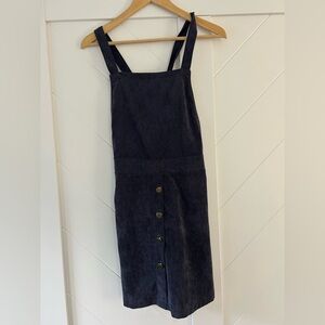 Cute Navy Corduroy Overall Dress Button-Down